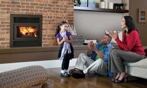 Family in front of hearth